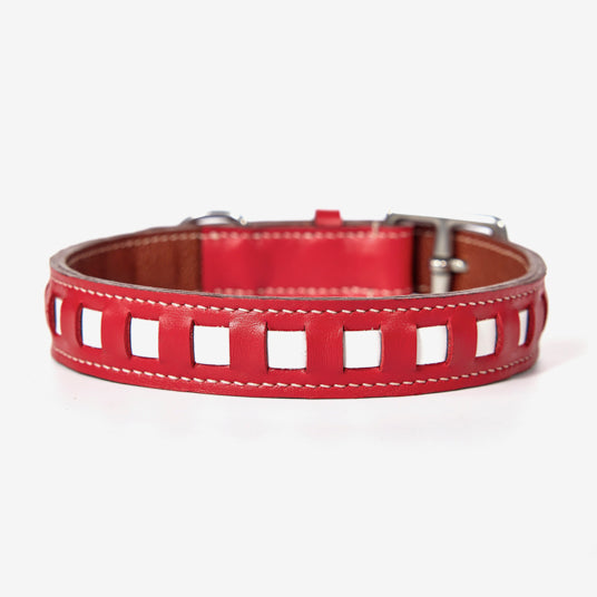 Red Square-Cutout Leather Dog Collar - Barknod