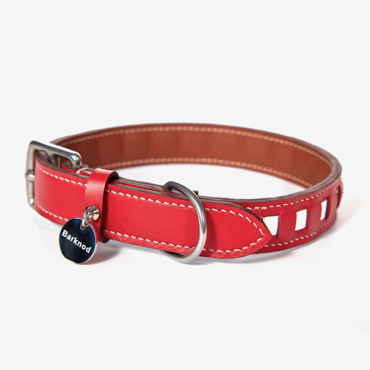 Red Square-Cutout Leather Dog Collar - Barknod