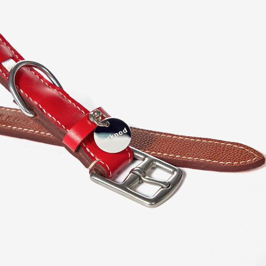 Red Square-Cutout Leather Dog Collar - Barknod