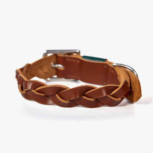 Braided Brown Leather Dog Collar - Barknod