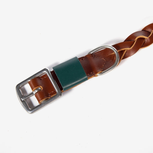 Braided Brown Leather Dog Collar - Barknod