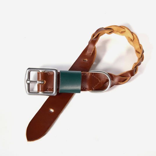 Braided Brown Leather Dog Collar - Barknod