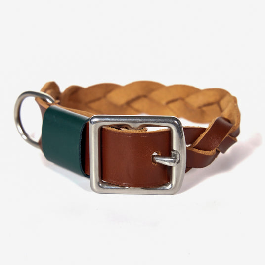 Braided Brown Leather Dog Collar - Barknod