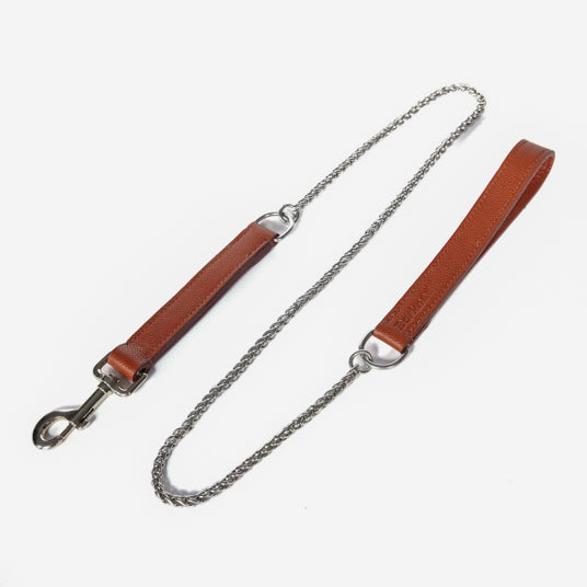 Brown Leather and Chain Dog Leash - Barknod