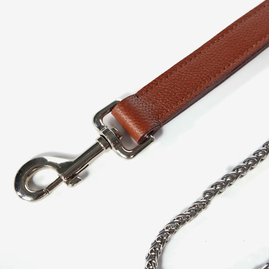 Brown Leather and Chain Dog Leash - Barknod