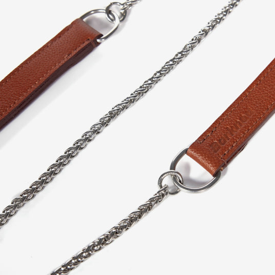 Brown Leather and Chain Dog Leash - Barknod