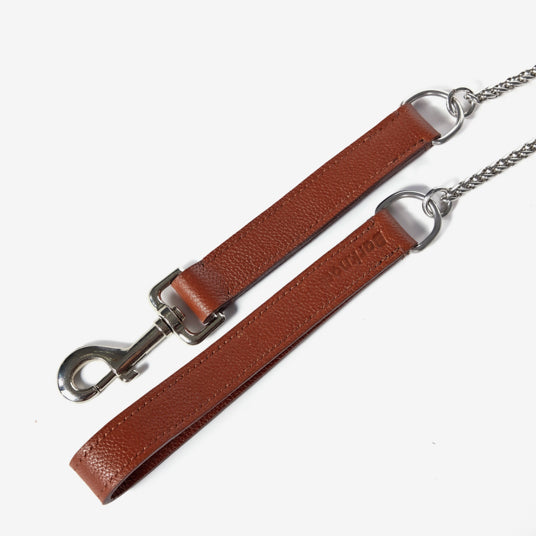 Brown Leather and Chain Dog Leash - Barknod